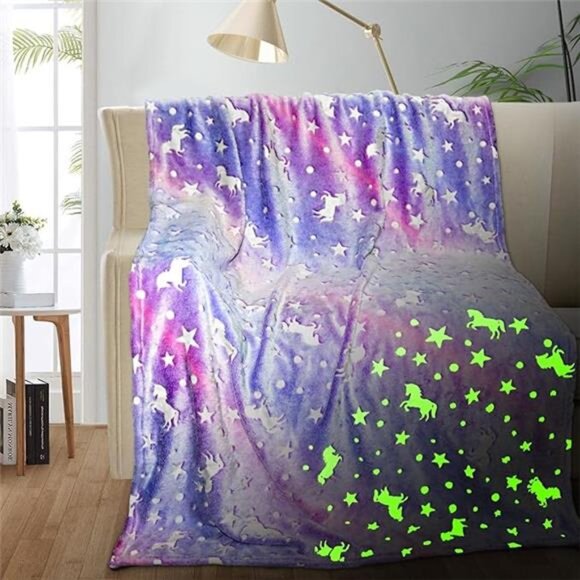 Unicorn Glow in The Dark Blanket Girls Kids Toddler Soft Fleece Throw Gift 40x60 - Picture 7 of 7